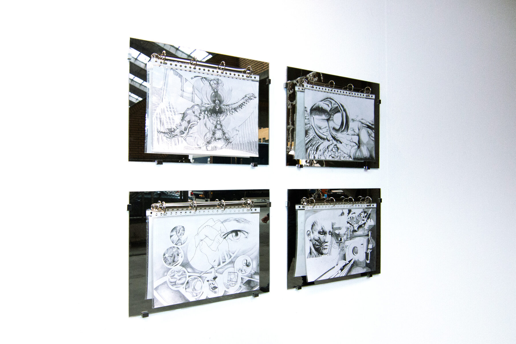 Drawings on mirrors, installation view