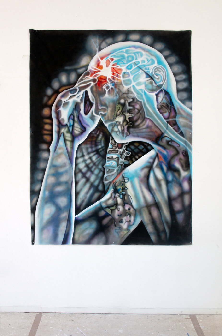 Headache, acrylic and oil on canvas, 2023