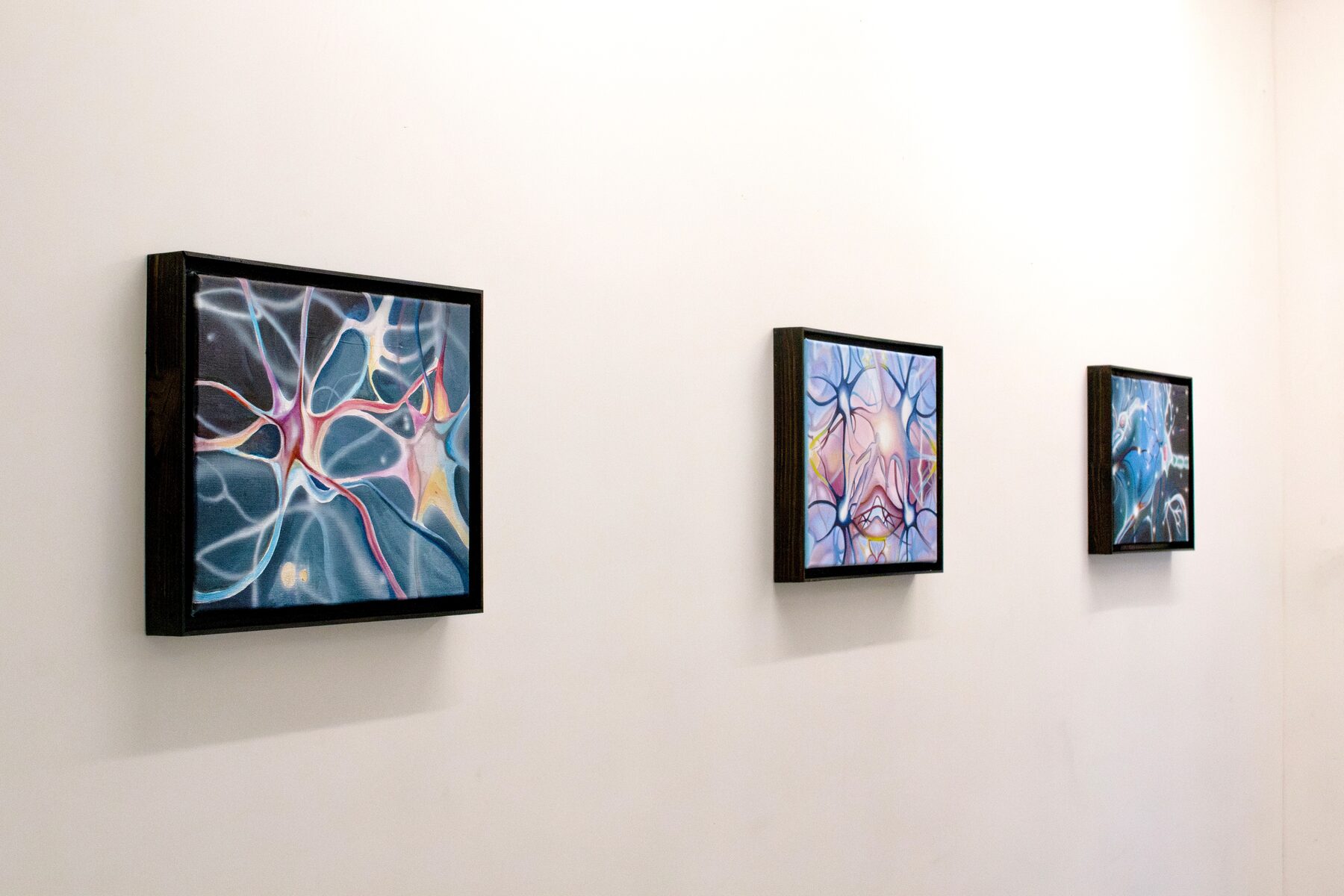 Making-With, three framed paintings installed